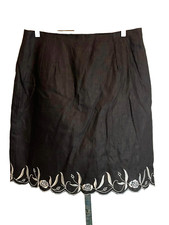 Vintage Tribeca Studio Skirt Black with White Embroidery Linnen Women's Size 16