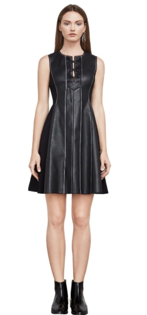 $249 NEW BCBG MAXAZRIA JOLEE FAUX LEATHER FIT & FLARE LACE DRESS SZ XS |  eBay