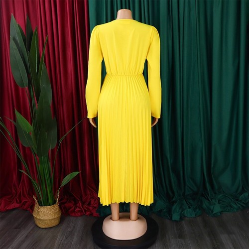 Damen Frühling Midikleid Langarm Fließend Rüschen Plissee Freizeit Herbst Kleider - Bild 21 von 52