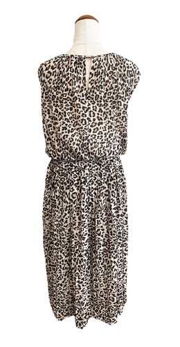 H&M Leopard Animal Print Sleeveless Pleated Midi Dress Elastic Waist M (14-16) - Picture 4 of 9