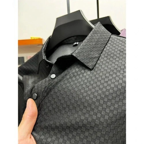 Herren Luxus Waffel Kurzarm Poloshirt Revers Eis Seide Atmungsaktiv High End - Bild 26 von 29