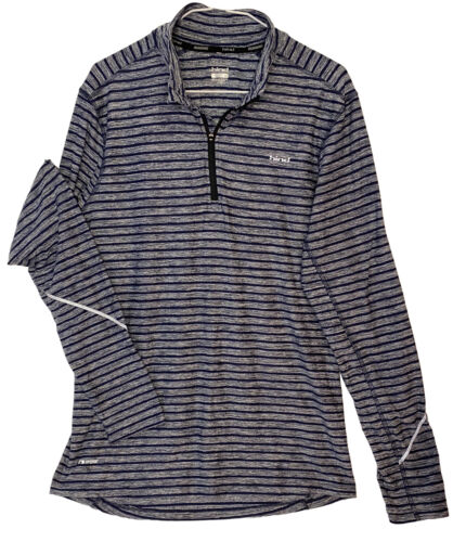 Men’s Large Hind Hydra Running Reflective Navy Blue Stripe Long Sleeve Quart Zip - Picture 1 of 7