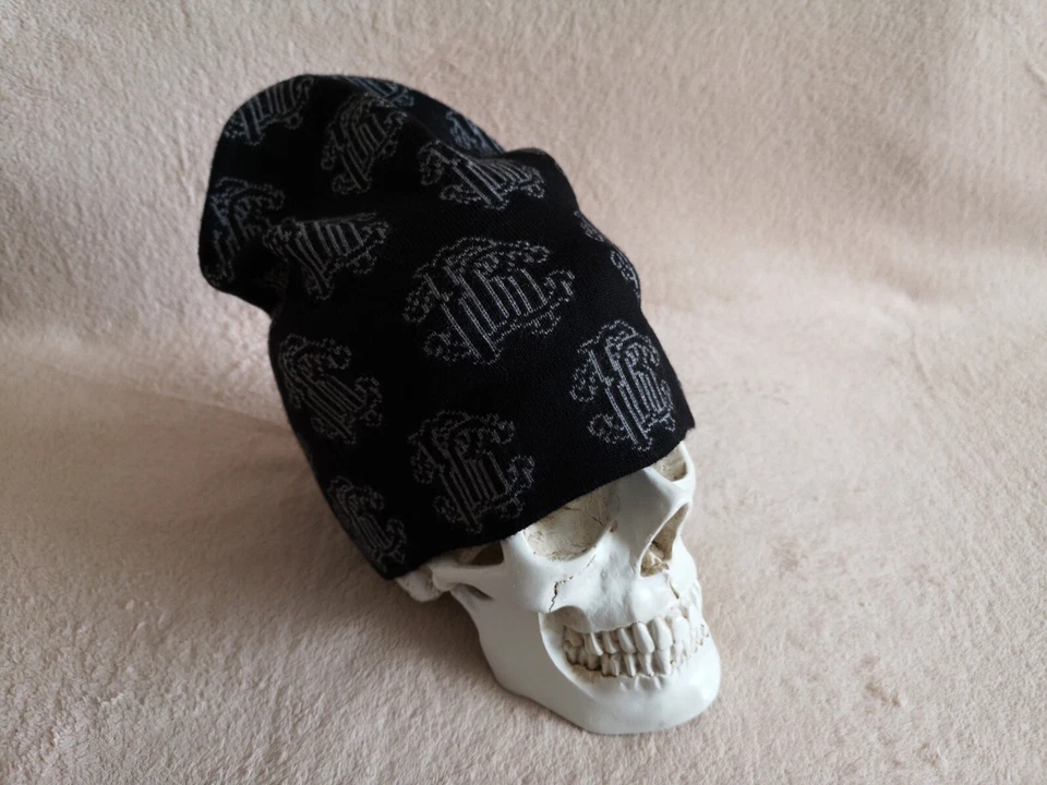 ROBERTO CAVALLI Gorro Gorra Para Hombre Negro Auténtico Gris Logo Todo Talla UNO Foto 2 de 4