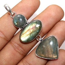 Large Fiery Labradorite 925 Silver Plated Pendant 2.7