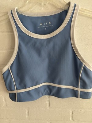 WILO Sports Bra Blue White Racerback Pullover Wireless Women's Size L