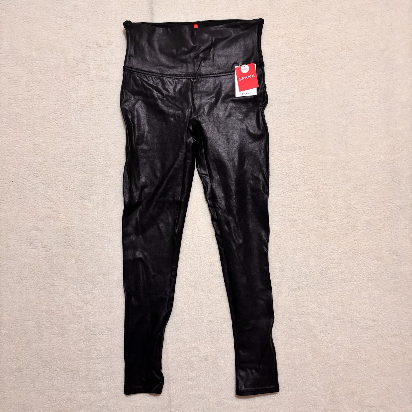 NWT Spanx Faux Leather Leggings Womens Medium Petite Black High Rise 2437Q New