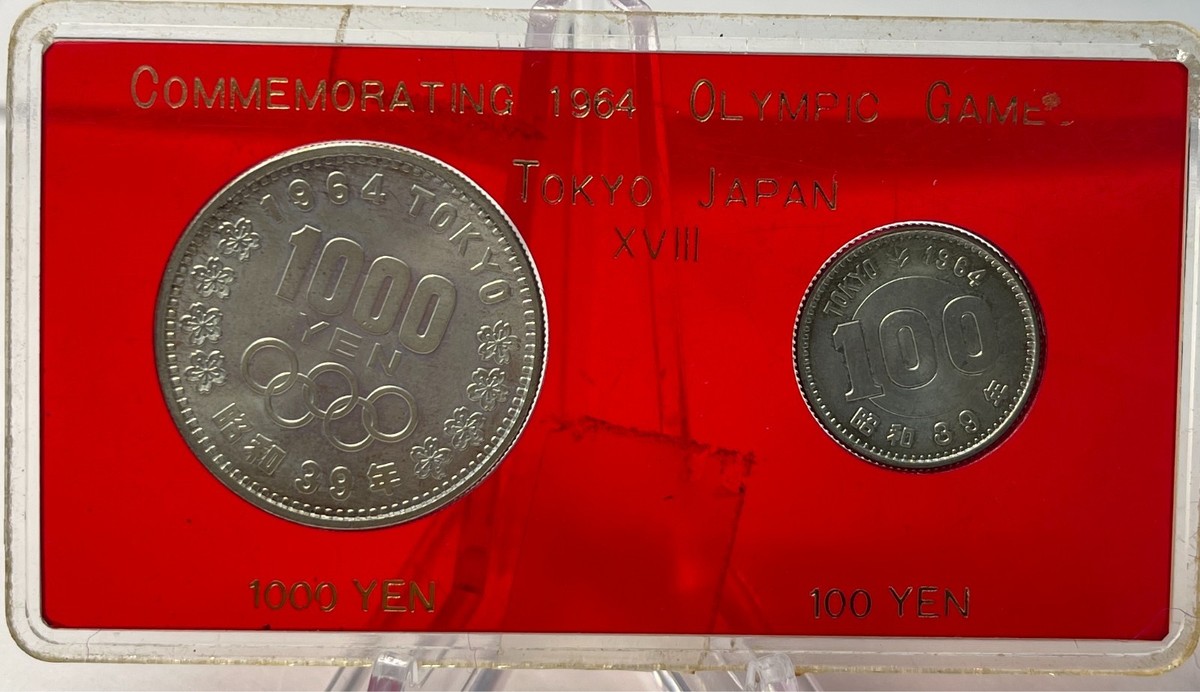 1964 Japan Tokyo Olympics 1000 Yen & 100 Yen- 2 Coins