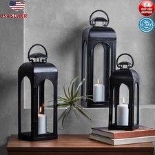 Black Metal Pillar Candle Holder Lantern Indoor Outdoor Decor Accent 6 Inch New
