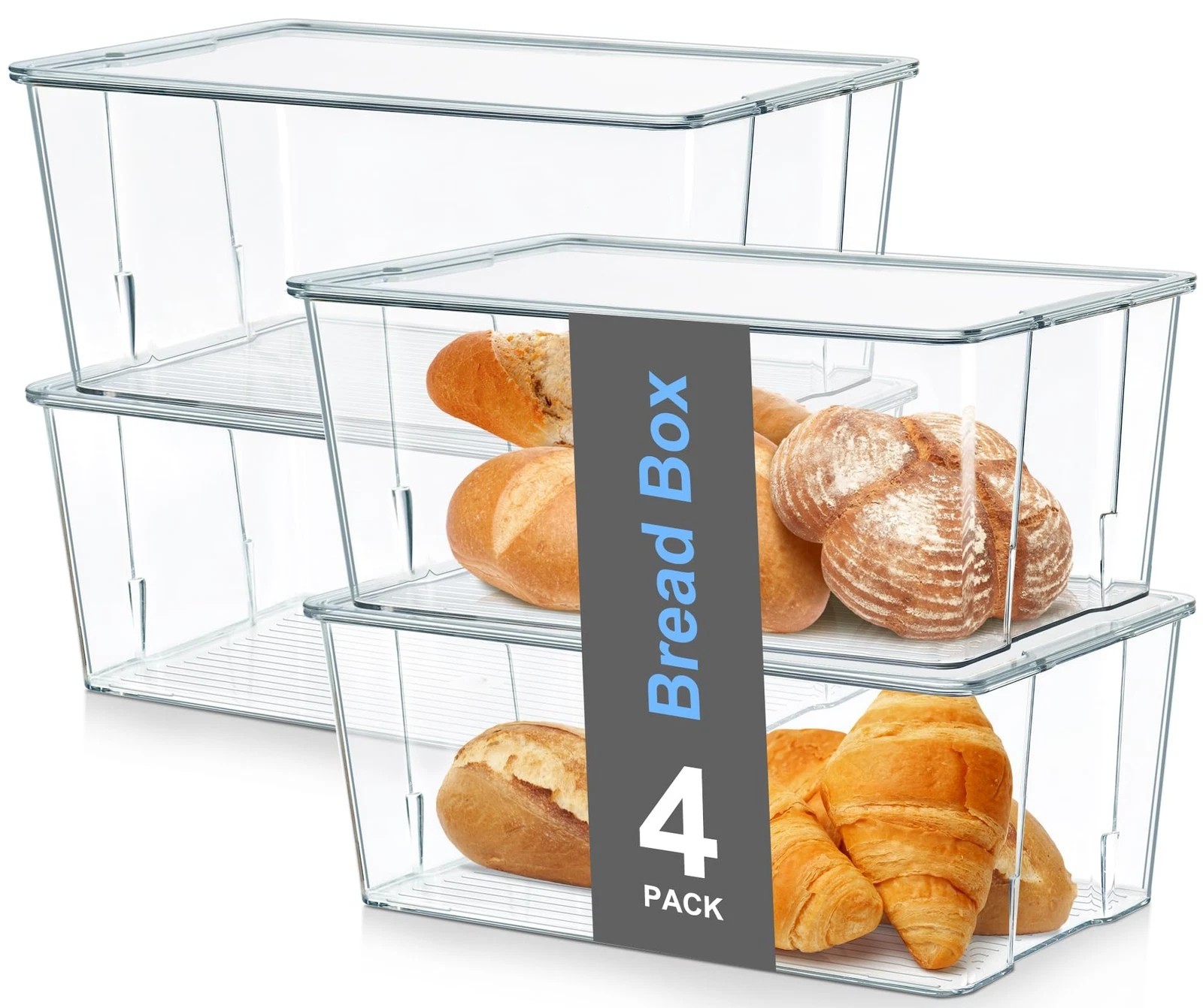 Hudgan 4 Pack Bread Box for Kitchen Countertop, Bread Storage Container with ...