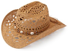 Straw Cowboy Hat, Western Cowgirl Hat, Wide Brim Sun Beach Hat for Men and Wo...