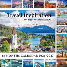 Wall Calendar 2026-2027, Travel Inspiration Calendar, 18 Months from Jan 2026 -