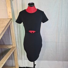 Express Dress Bodycon Black Knit Mini Size Small Naval Cutout Short Sleeve F802