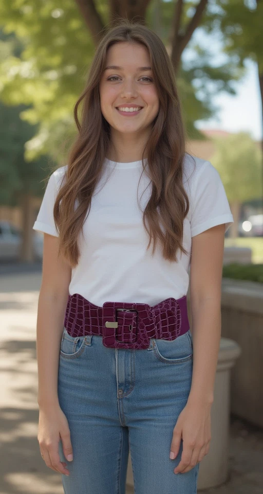 Nuevo Mujeres Moda Rosa Púrpura Tela Elástica Cinturón Hebilla Cuadrada Cintura de Cadera XS S M Foto 3 de 4