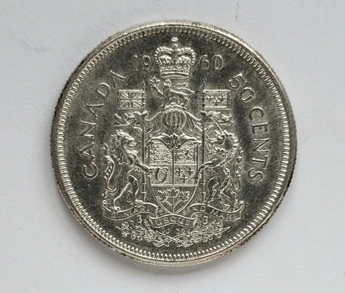 1960 CANADA SILVER 50 CENT - EF/AU -  QUEEN ELIZABETH II HALF DOLLAR