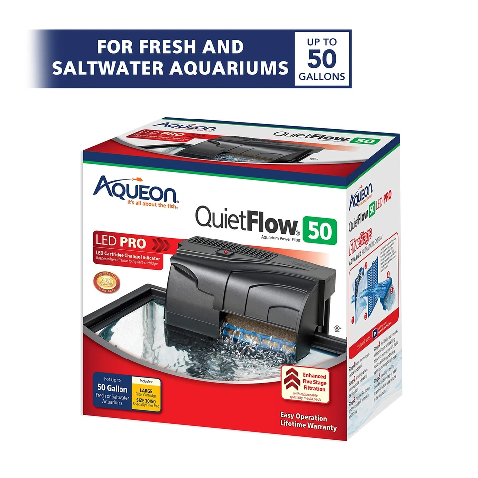 Aqueon QuietFlow 50 LED PRO Aquarium Fish Tank Power Filter For Up To 50 Gallon - Image 3 of 4