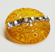 Vintage Bakelite Carved Apple Juice Yellow 2-Hole Button