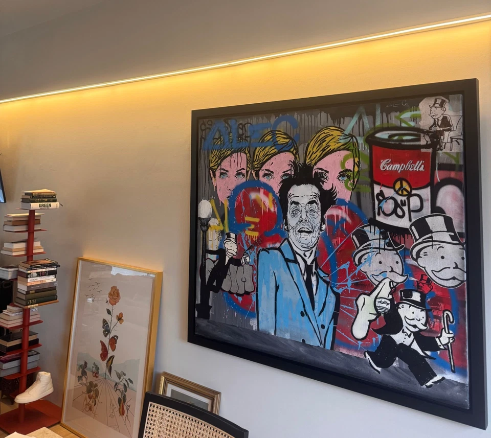 Alec Monopoly “Street Scene” | Pintura en lienzo original enmarcada en medios mixtos 48x56 Foto 2 de 4