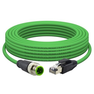 M12 4-poliger D-code Stecker auf RJ45 Ethernet Kabel, CAT5E 26AWG IP67