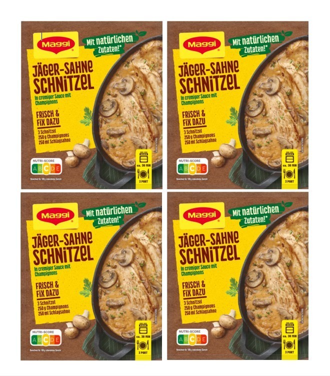 Maggi Jäger-Sahne Schnitzel SAUCE Fix FOUR PACK 4 x 27g sachets German, Imported