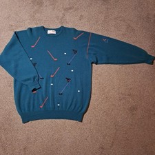 Vintage Pringle Scotland Nick Faldo 100% Wool Jumper Teal Size L Mens 