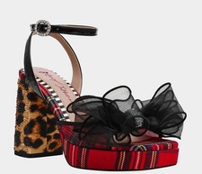 Betsey Johnson Palloma Red Plaid Platform Holiday Heels Women's Size 7 NEW