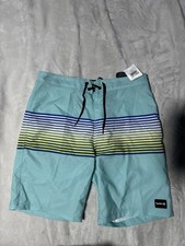 NWT Men  s Hurley Blue Size 30, 20  L Striped Board Shorts 45