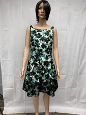 Taylor Womens Black Green Floral A Line Midi Dress Size 6 34” Long Pockets
