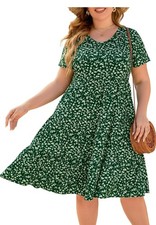Younrui Women's Plus Size Casual Summer Dress 4X Green Ruffle Hem