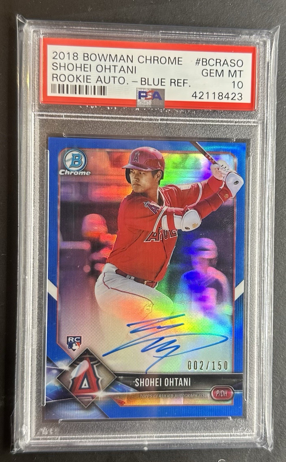 2018 Shohei Ohtani Bowman Chrome Rookie Auto Blue Refractor /150 PSA 10 #BCRASO view 3