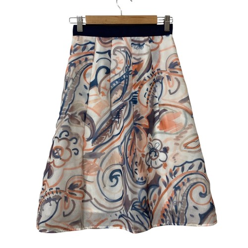 ANAYI Flower Print Knee-Length Sheer Pleated Skirt, Size 36, White Women USED