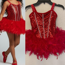 Solo Dance Costume custom red feather sassy tutu MC-Medium child