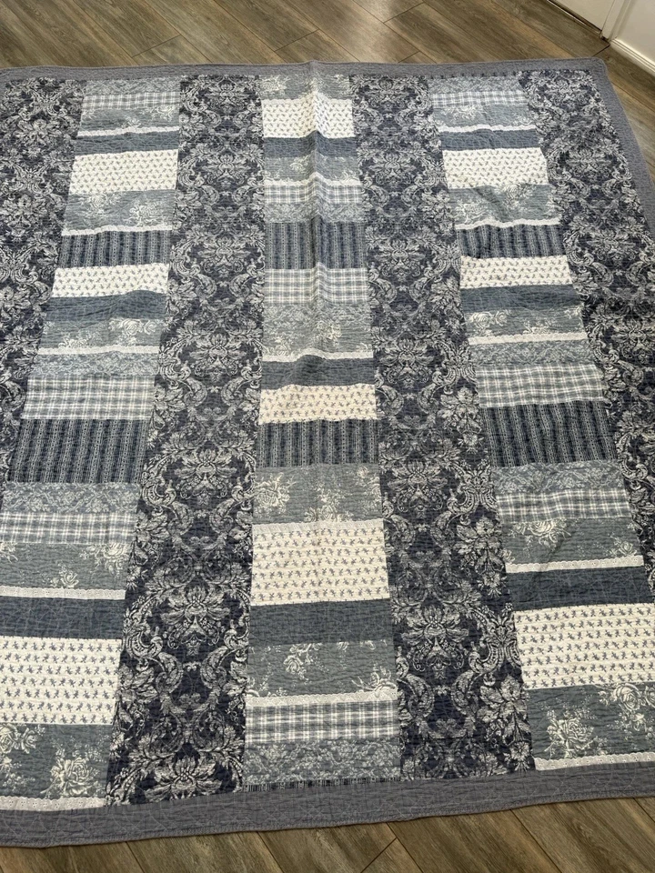 Juego de edredón Country Living denim azul retazos king algodón 80x84 (2) fundas Foto 3 de 4