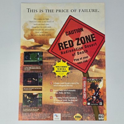 Red Zone Sega Genesis Caution Print Ad/Poster Promo Art