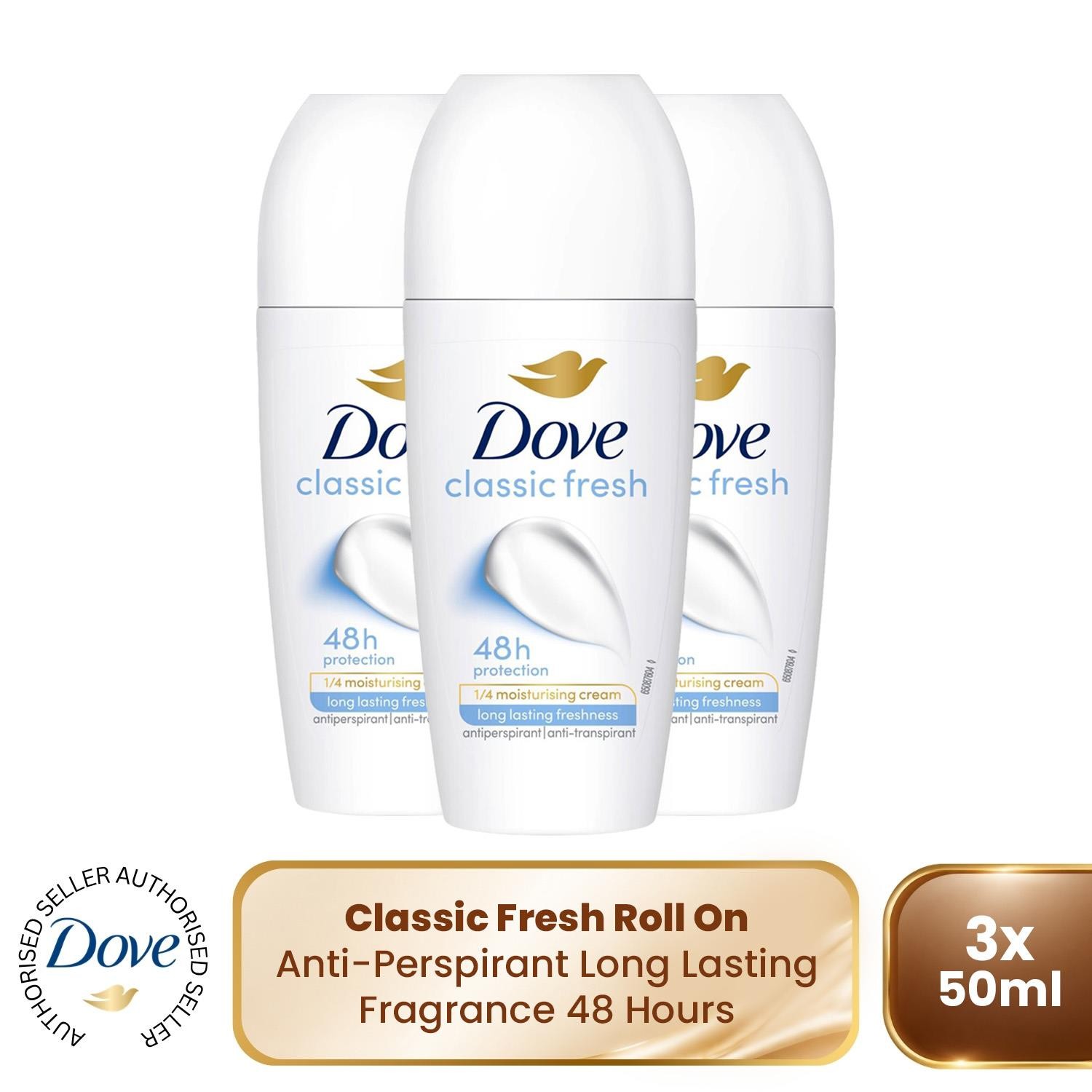 Dove Classic Fresh Roll On Antiperspirant Long Lasting Fragrance, 12x50ml in White - Image 2