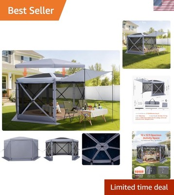 Pop up Gazebo Screen Tent, 12 x 12 ft Large 6-Sided Camping Canopy Tent with ...