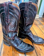 Vintage Lucchese Western Cowboy Boots Men 10B Mahogany Brown 9/23/99 L6608 55487