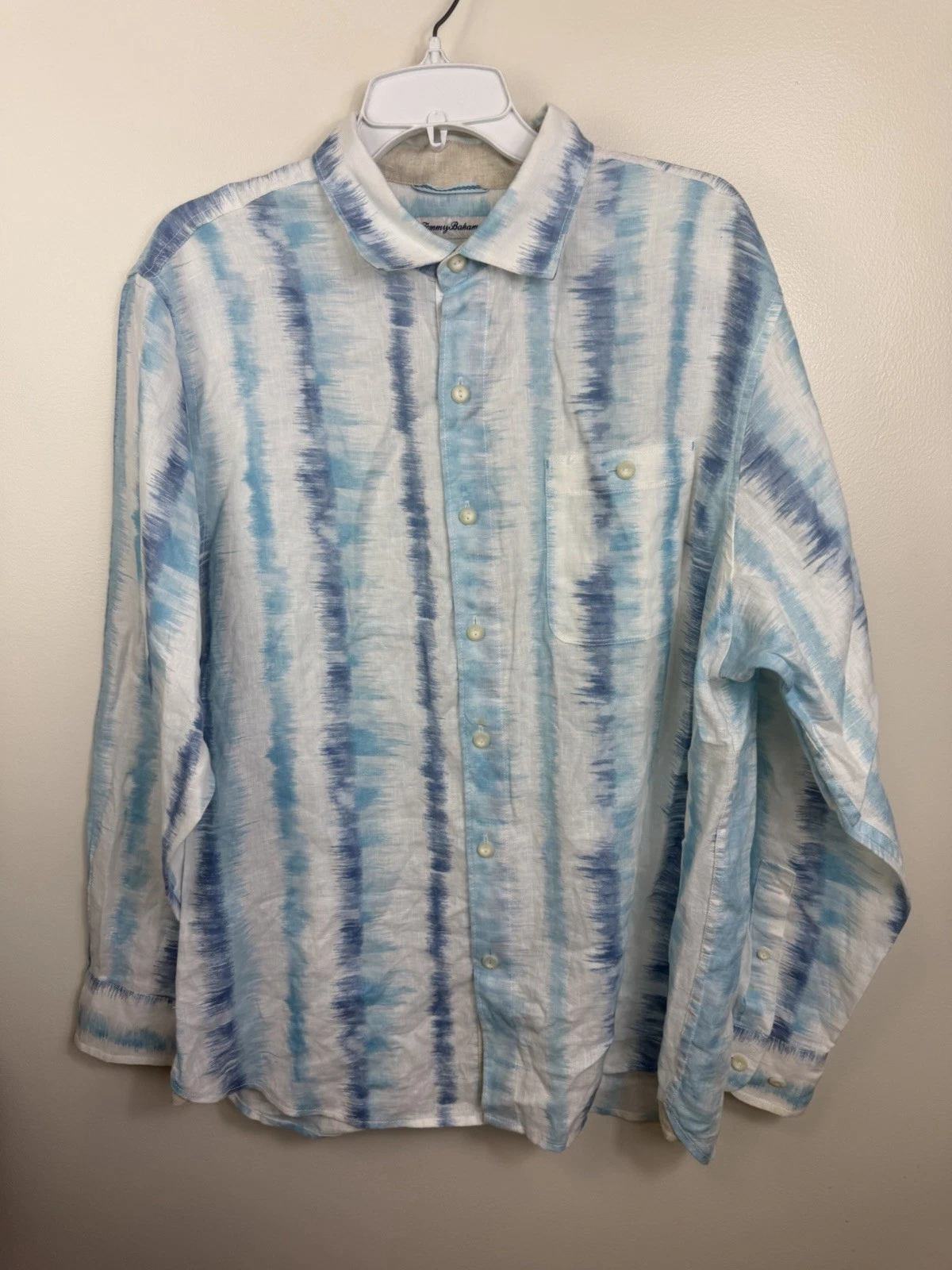 Tommy Bahama Men’s Sz L 100% Linen Long Sleeve Shirt Tie Dye Orchid