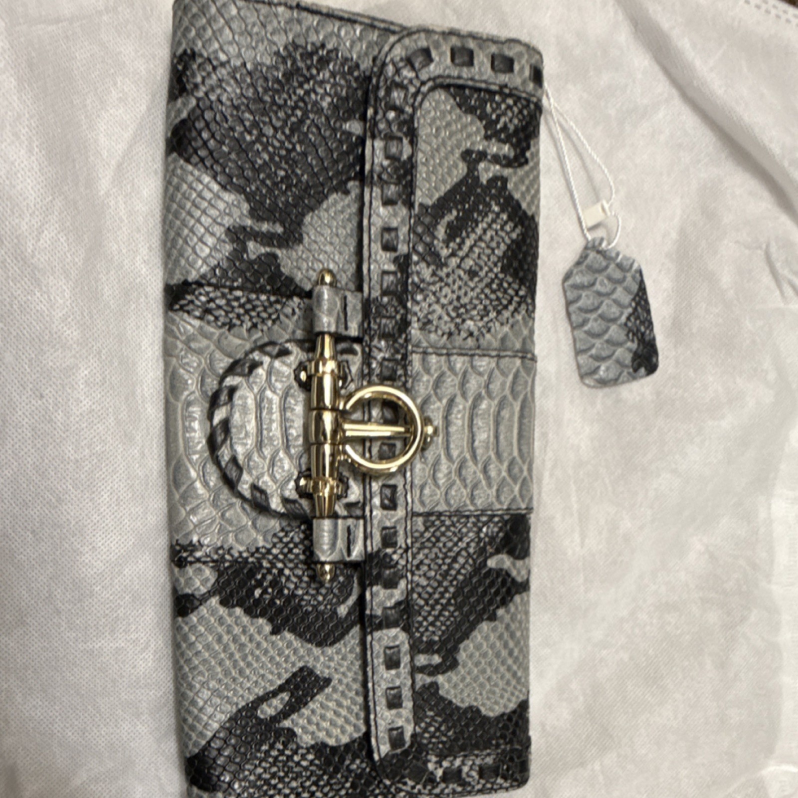 Gucci Python Print Clutch Wallet Gray Black Gold … - image 1