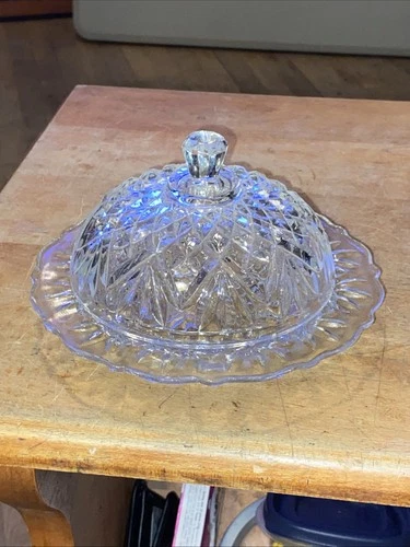 Vintage Anchor Hocking Crystal Etched Butter Dish with Lid
