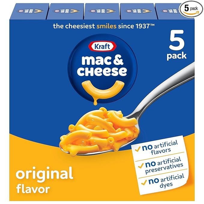 Kraft Mac and Cheese, 5 Boxes, for Easy Dinner or Dinner Sides, Original Flavor,