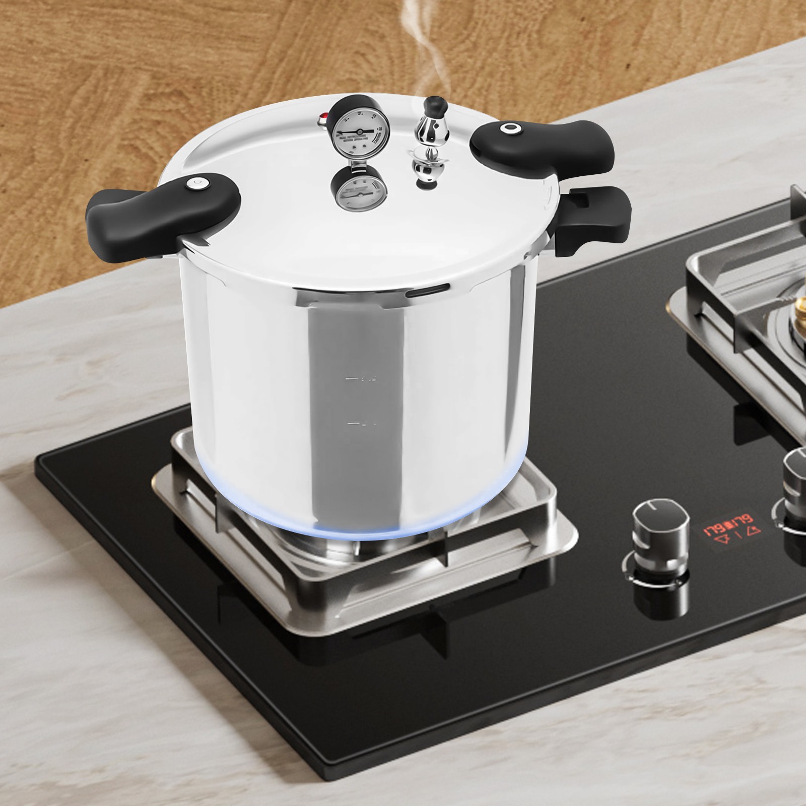 23 Quart Large Capacity Pressure Canner Cooker with Gauge Release Valve Silver !