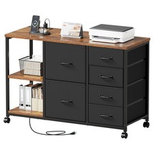 6 Drawer File Cabinet with Charging Station Rolling Printer Stand with Open S...