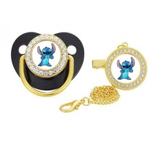 Stitch baby pacifier Gold and Silver Pacifier With Chain  Clip