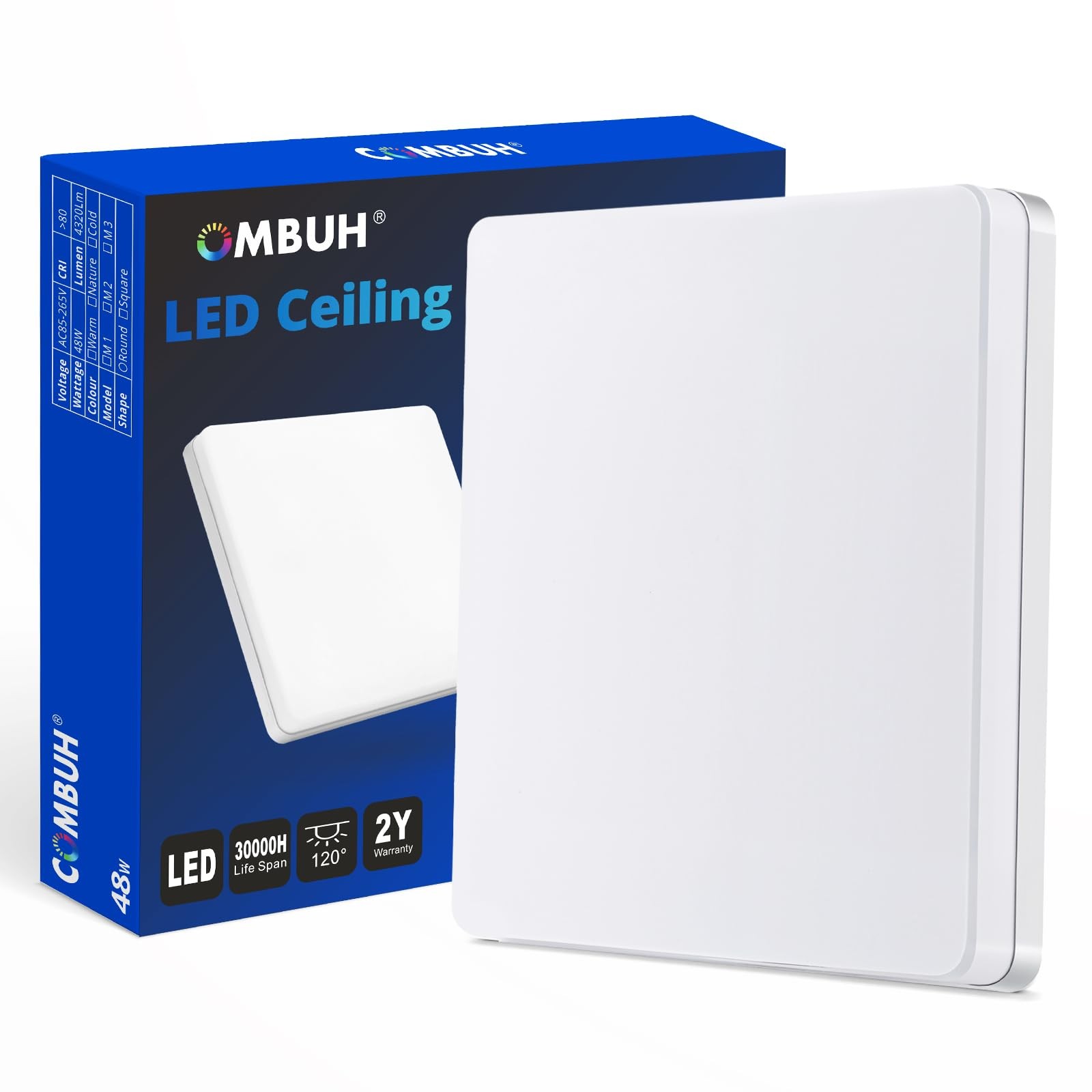Combuh 30CM LED Flush Ceiling Light Natural White 4000K, Square, Square-4000k