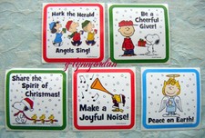 5 Peanuts CHRISTMAS HOLIDAY 2.5 X 2.5" Square Craft Stickers NEW