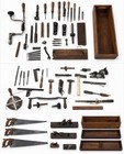 Antique Wooden Tool Chest/Box w/ Sliding Trays, Assorted Hand Tools & Saws — photo 6