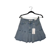 Flying Angel Denim Pleated Skirt High Rise Rigid Premium Light Wash Size 7/28