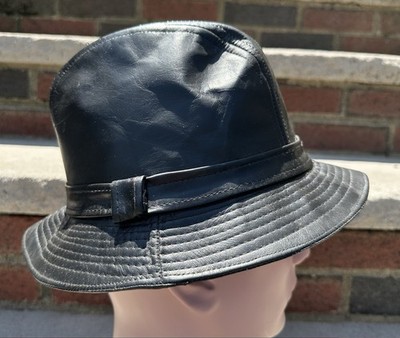Vintage United Hatters Cap Millinery Wokers Hats Black Leather Fedora USA