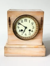 1800’s Uranium Face Clock Mantle Marble Base Vintage Victorian Era Brass Accents
