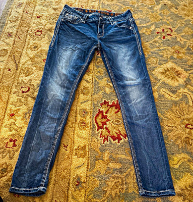 Rock Revival Betty Women s Skinny Jeans Blue Medium Wash Low Rise Rhinestone